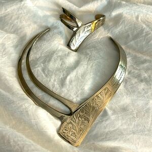 Vintage Stunning Etched Cuff Necklace with Matching Cuff Bracelet Set